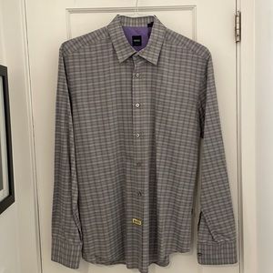 Hugo boss Slim fit. Gray purple & white stripes. Was only dry cleaned. Flawless.